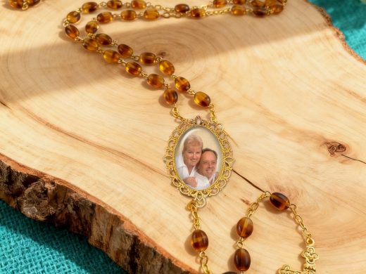 Custom Catholic Photo Glass Rosary Beads, Memorial Remembrance, Anniversaries, Birthdays, Weddings, Double Sided Charm