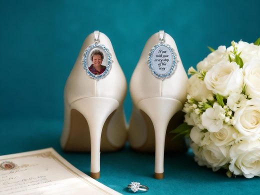 Custom Photo Bridal Blue Rhinestone Shoes Charms for Remembrance, Walk with Me Down the Aisle, Father of the Bride Keepsake Memorial Charms