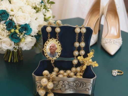 Custom Photo Rosary Necklace – White and Gold Bridal Bouquet Gift Jewelry with FREE Photo Restoration