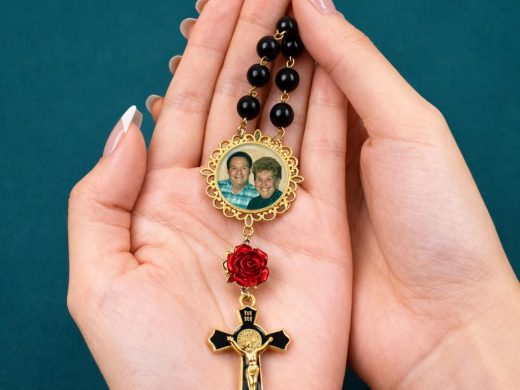 Black Custom Photo Memorial Rosary, One Decade for Travel, Car Rearview Mirrors