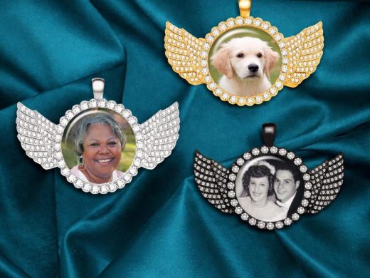 Rhinestone Custom Photo Pendant with Wings -