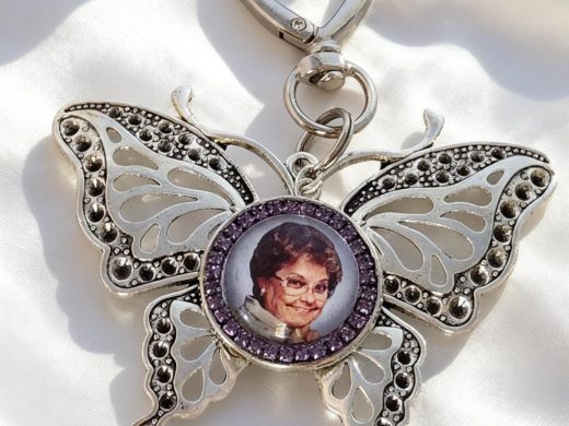 Butterfly Custom Photo Charm – Alzheimer's Memorial Tribute Keepsake, Ornament, Key Chain or Bouquet Charm