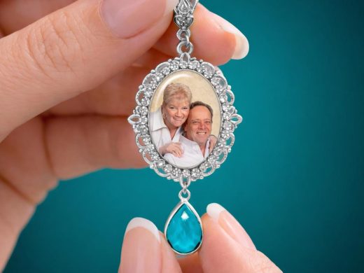 Bridal Bouquet Photo Charm – Something Blue Wedding Keepsake with Your Custom Picture