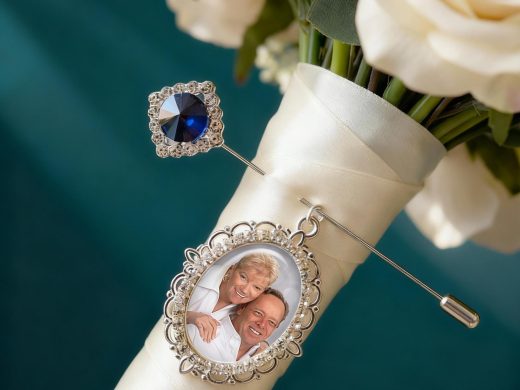Something Blue Stick Pin with Custom Photo Charm - Bridal Memorial Keepsake Memory Brooch