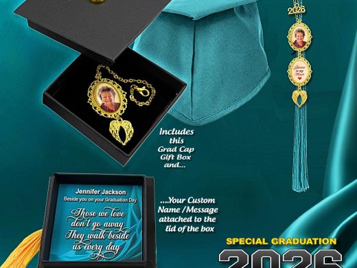 Custom 2026 Graduation Photo Charm for Tassel & Includes Keepsake Grad-Cap Shape Gift Box with Custom Message