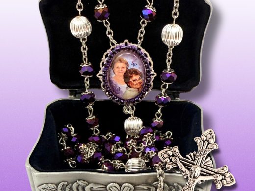 Dark Purple Crystal Custom Photo Rosary – “In Memory Of” Gift – Supports Alzheimer’s Awareness