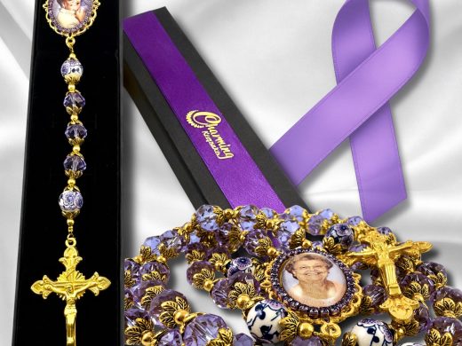 Custom Photo Rosary – Honoring Your Loved One with a Personalized Purple Crystal Beads & Gold Crucifix - Alzheimer's Awareness