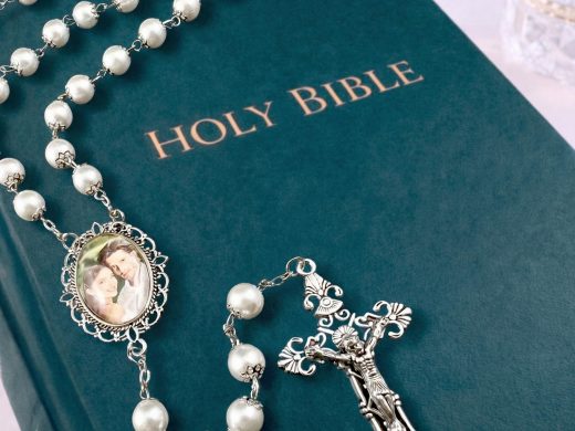 Personalized Photo Rosary Beads, Elegant WHITE -Silver Crowns,  for Weddings, Quinceañeras, Sacraments, Memorials, 2- Sided