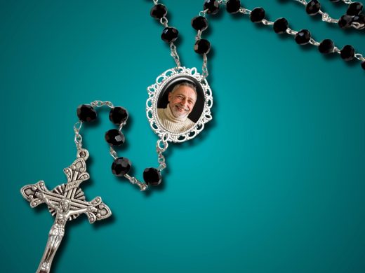 Black Crystal Custom Photo Rosary Beads - Sympathy Gift, Memorial Remembrance, Catholic Prayer Beads