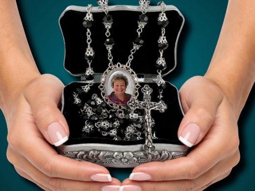 In Memory of Elegant Black Crystal Photo Rosary Beads, for Memorial, Wedding, Celebration of Life, Custom Photo