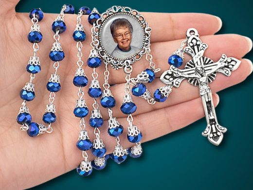 Handmade Catholic Deep Blue Crystal Picture Rosary Beads - Something Blue for Weddings, Bridal Gifts