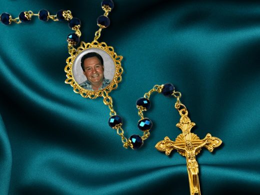 Blue Crystal & Gold Capped Custom Photo Rosary - Wedding - Something Blue, Celebration of Life or Sympathy Gift