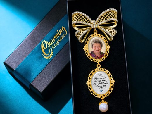 Custom Double Photo Bouquet Charm with Rhinestone Bow, Personalized with your Picture, Remembrance Memorial Keepsake Bride, Bridal Shower