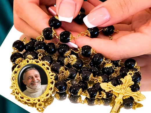 Custom Photo Rosary Necklace – Black and Gold Catholic Memorial Jewelry with FREE Photo Restoration